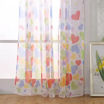 2pcs Love Heart Print Sheer Voile Tulle Drapes Living Room Windows