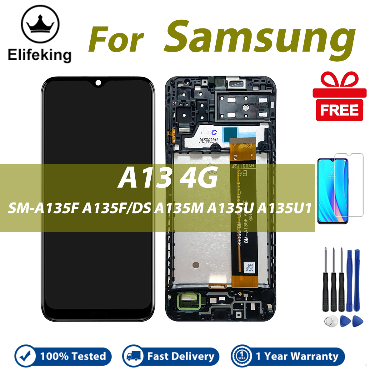 LCD With Frame For Samsung Galaxy A13 4G A135 A135M A135F Display Touch Screen Digitizer Assembly Replacement Parts
