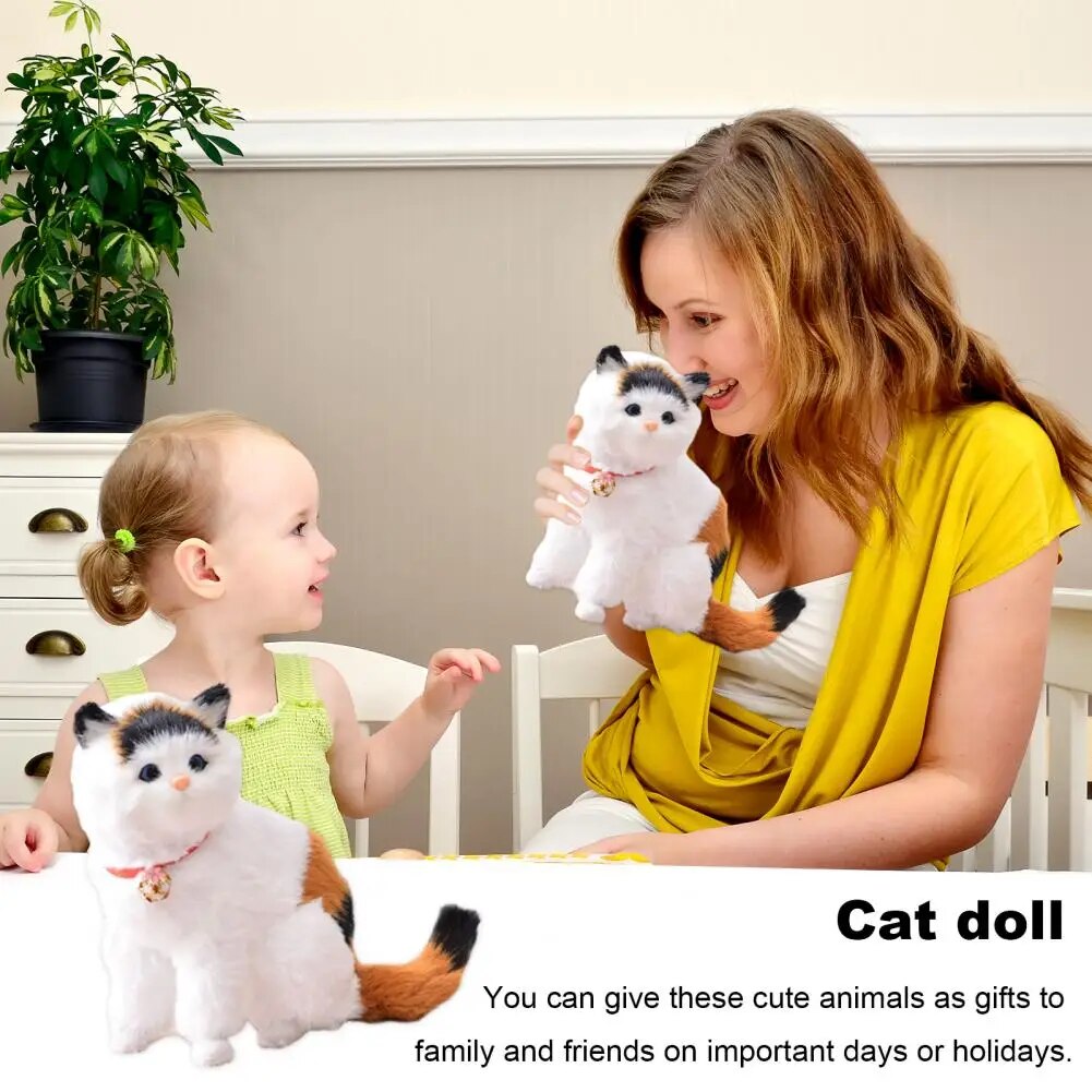 Plush Cat Toy Adorable Cat Toy Soft Fluffy Realistic Sitting Cat Plush Toy with Collar Stuffed Kitten Plushie Doll for Home. 