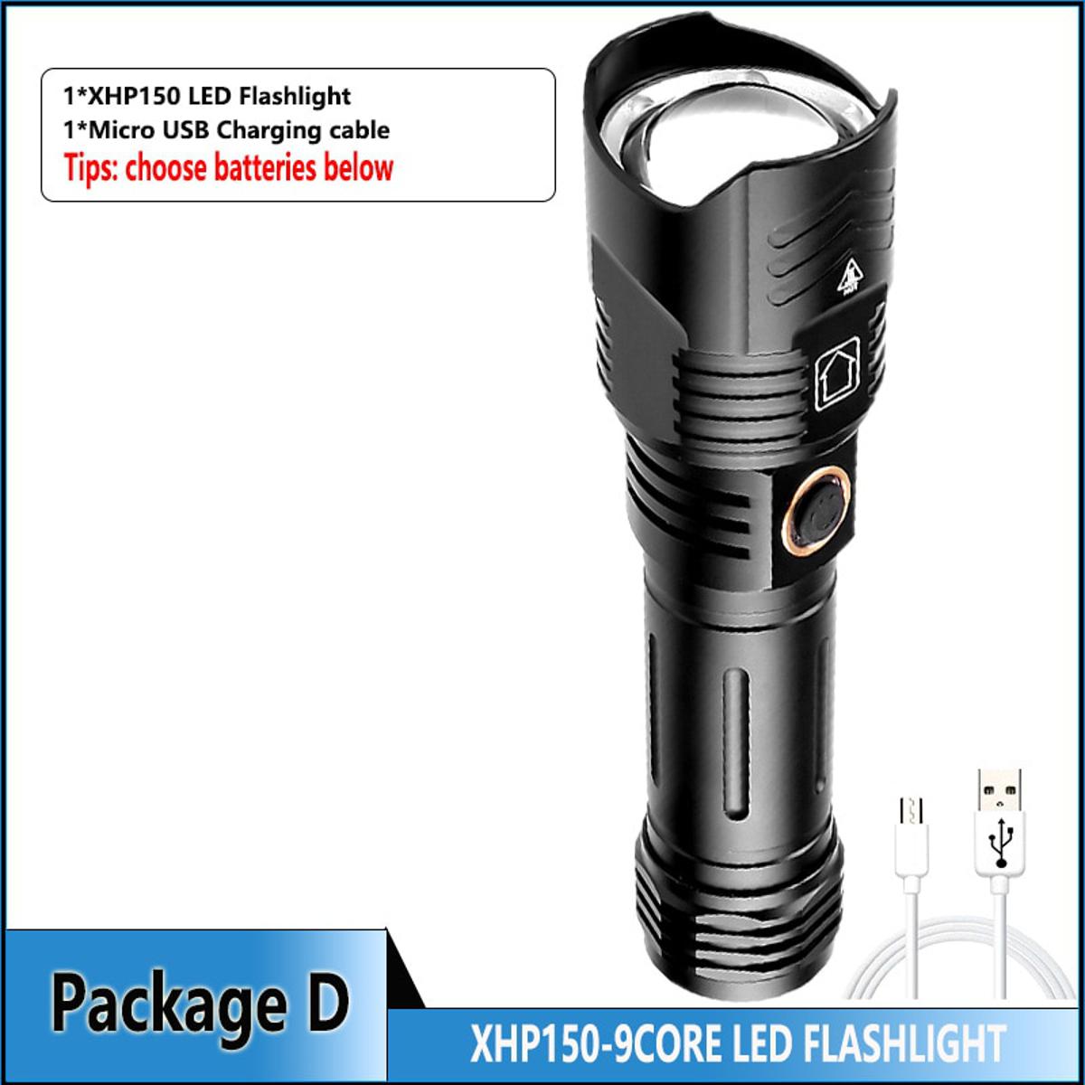 5000MAH XHP160 XHP150 LED  USB Recharge Zoom Torch IPX-6 Waterproof Tactical Flash Light by 26650/18650 - Package D