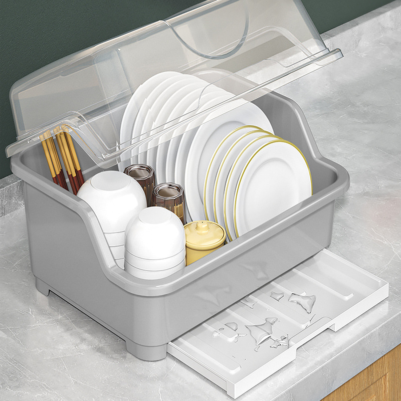 Dish Drainer Rack Dust-proof Plate Drying Rack with Lid drain rack Tableware Storage Box for Chopsticks Kitchen Organizer. 