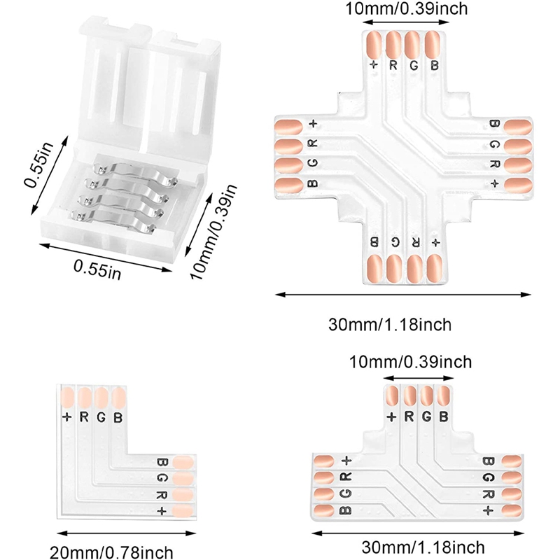 LED Strip Lights Connectors 4-Pin RGB Strip Lights Connectors T-Shape Solderless LED Connectors for 5050 RGB Strip Light. 
