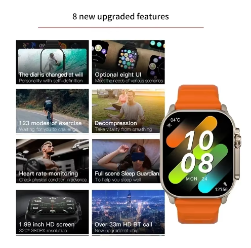 Timack® T800 Ultra Smart Watch 1.99" HD Full Touch Screen Men Women Bluetooth Call 44*38*13mm Magnetic Wireless Charging Custom Picture Smartwatch for IOS Android. 