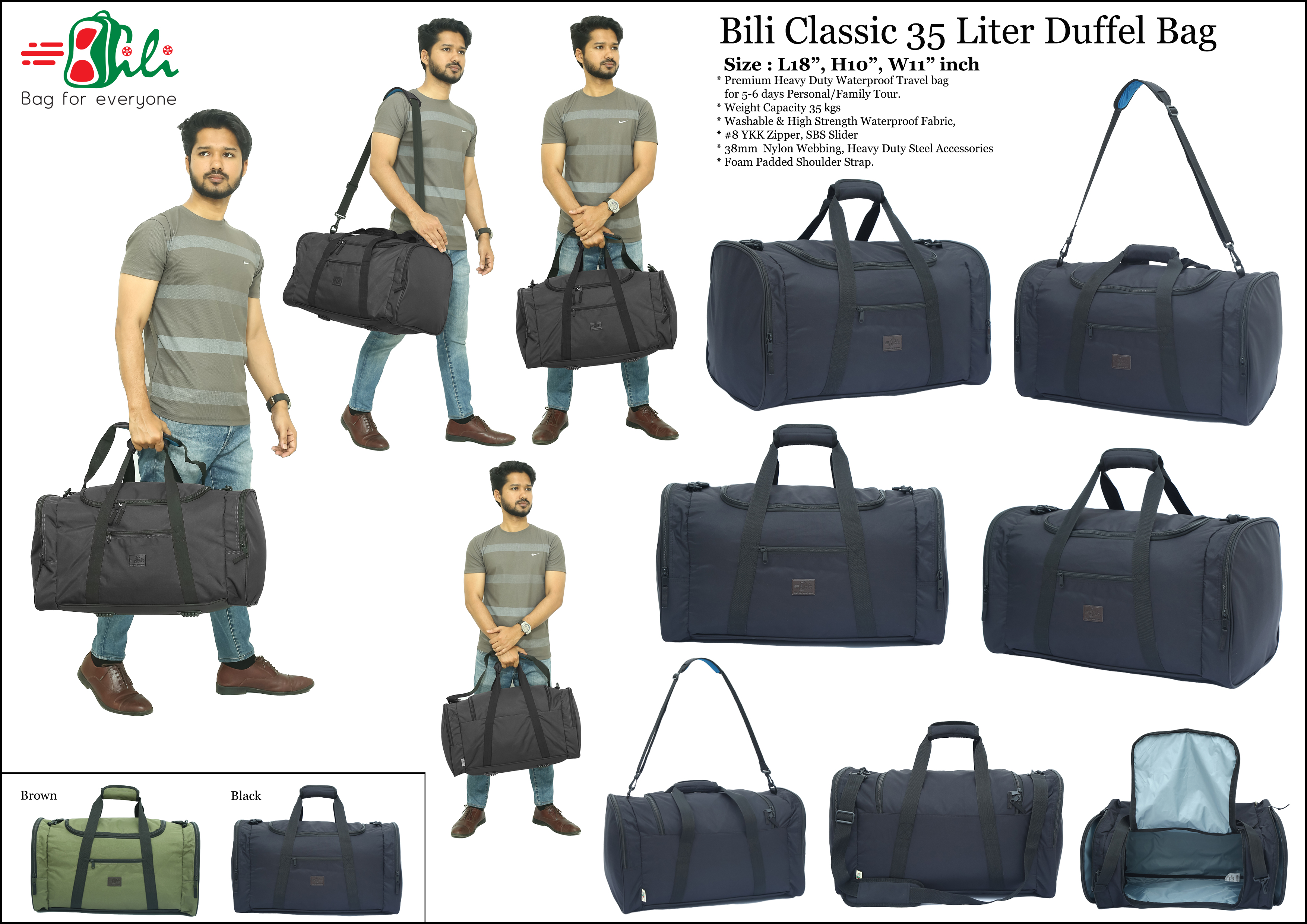 Bili Online Classic 35 Liter Travel Duffel Bag (4-5 Days Tour), Waterproof  Premium Duffle Bag, Large Travel Bag, Weekender Duffel Bag, Luggage Bag, Travelling  Bag, Travel Duffel Bag,Travel Bag, Weekender Bag, Men