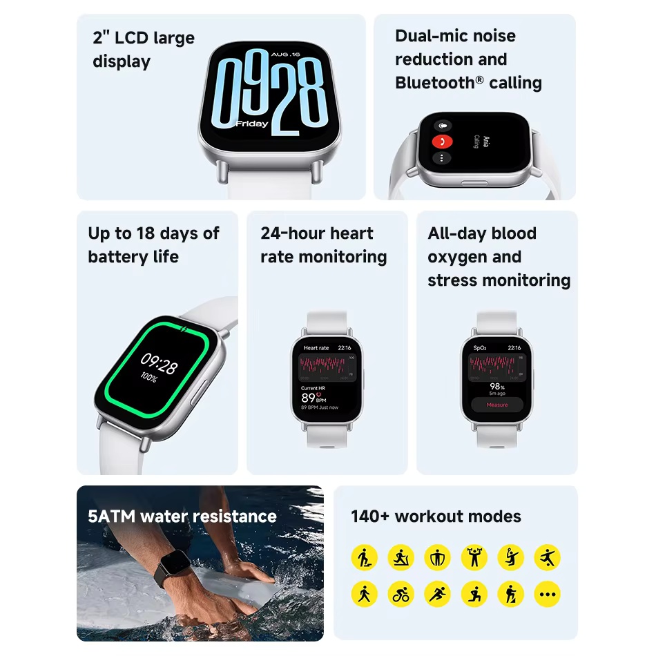 Xiaomi Redmi Watch 5 Active Global Version Smartwatch 2'' Display Bluetooth Calling 470mAh Battery 18 Days 140+ Sports Mode 5ATM. 
