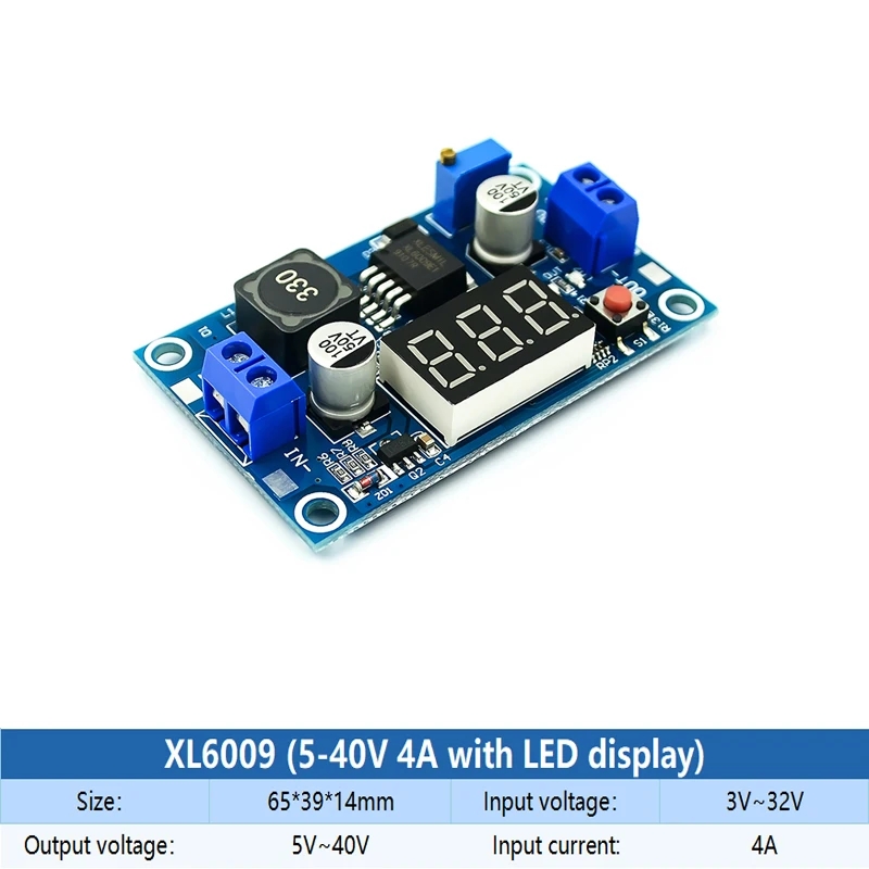 XL6009 LED Display DC Step Up Converter 4A Adjustable with LED Voltmeter to Make a Mini DC Ups for WiFi Router Onu Diy Power. 
