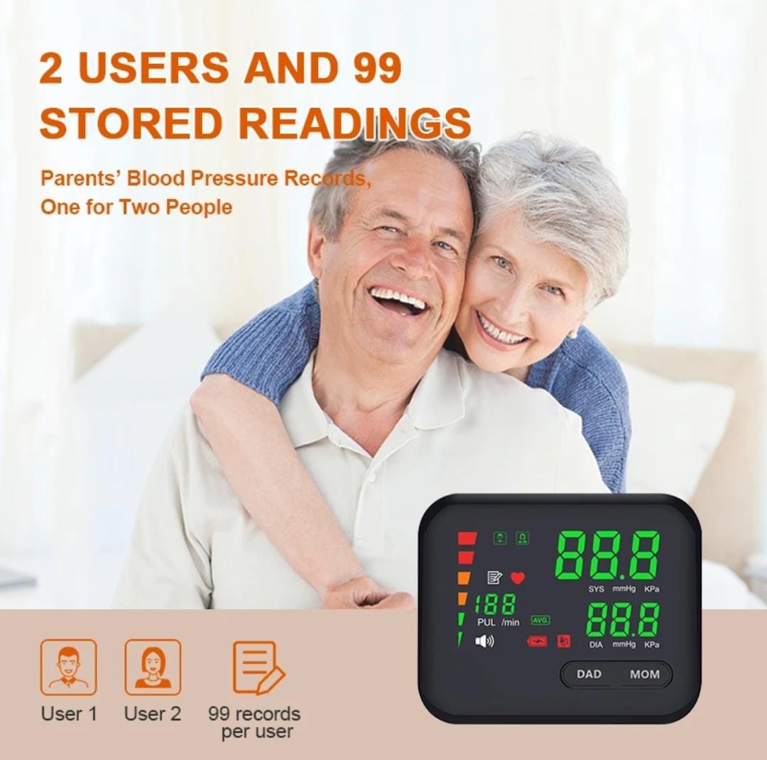 Digital LED Blod Pressure Monitor, USB Rechargeable, Sphygmomanometer, BP Machine, Spanish Voice, Upper Arm Sphygmomanometer. 