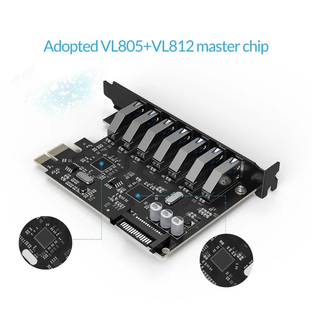 ORICO SuperSpeed 7 Port USB 3.0 PCI-E Express Card with a 15pin SATA Power Connector PCIE Adapt. 