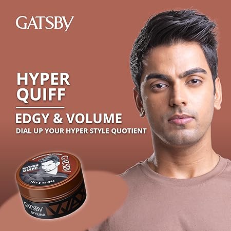 Gatsby Hair Styling Wax - Edgy & Volume, For Hyper Quiff Style, Non Sticky, Volumizing Finish, Anytime Re-Stylable, Easy Wash Off - 75gm. 