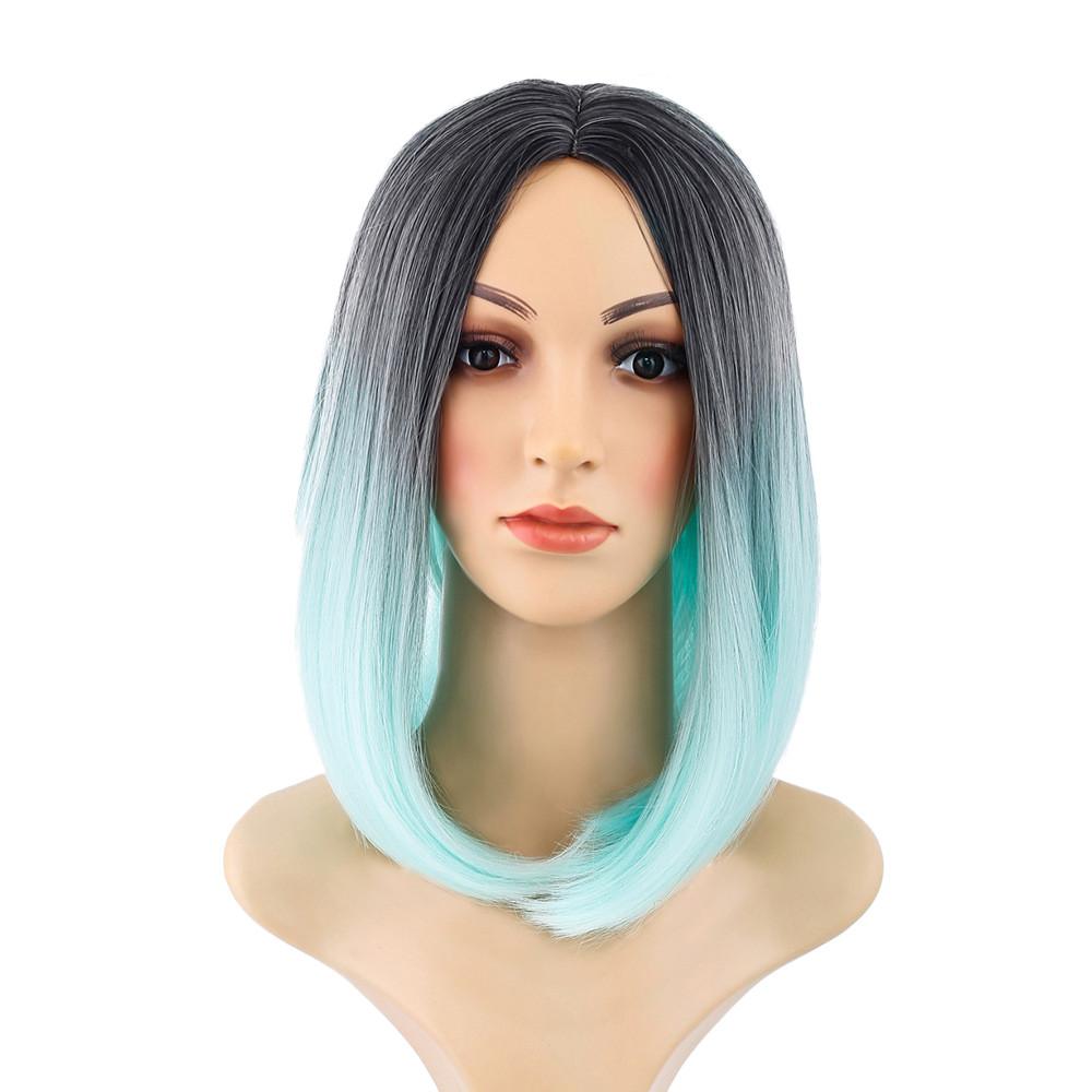 Women Wig Black Pink Ombre Hair Straight Bob Synthetic Hair Short