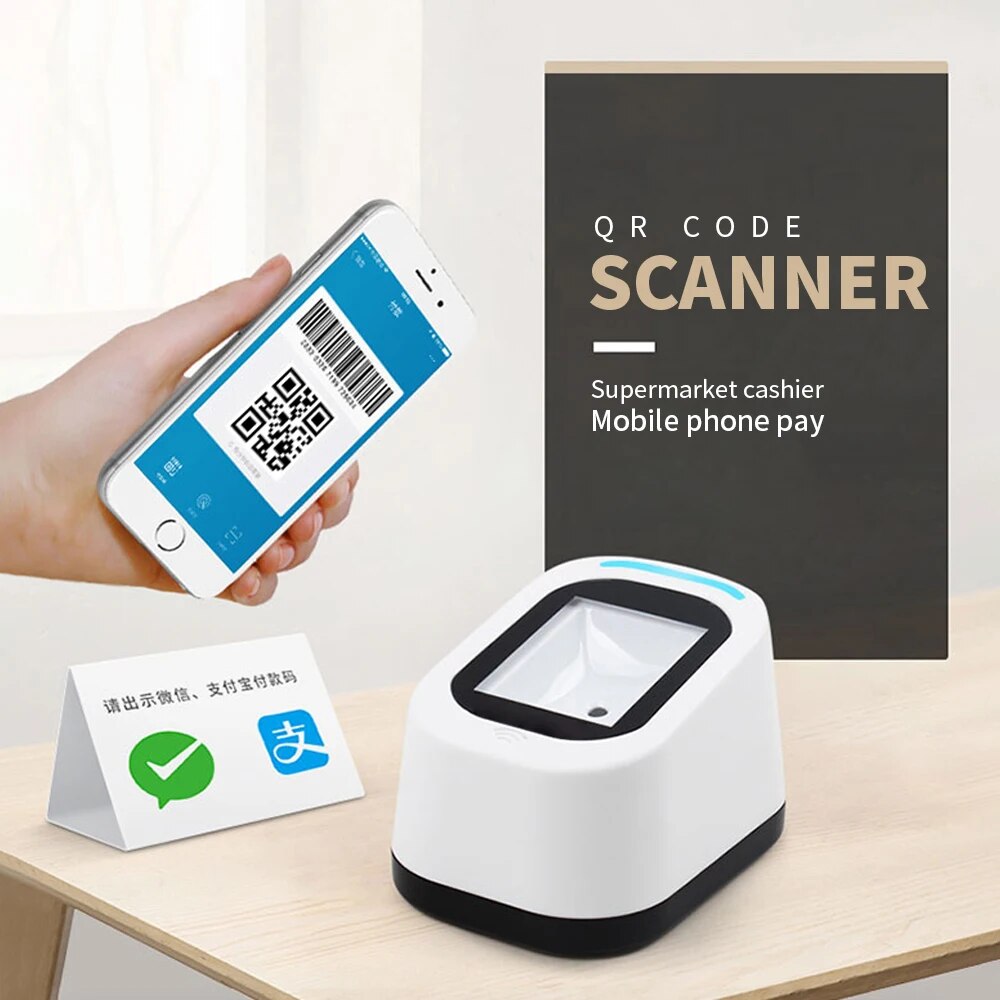 Wired Barcode Scanner USB Versatile Scanning Hands-free Scan QR Code 1D 2D Code Reader for Supermarkets Store Restaurant Cashier