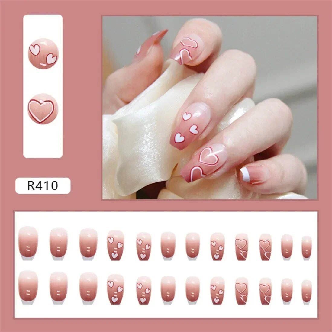 24Pcs Artificial Nail Art Nails Full Coverage Removable Nail Design Blue Heart Ballet Short Press on Nails AcrylicTips. 