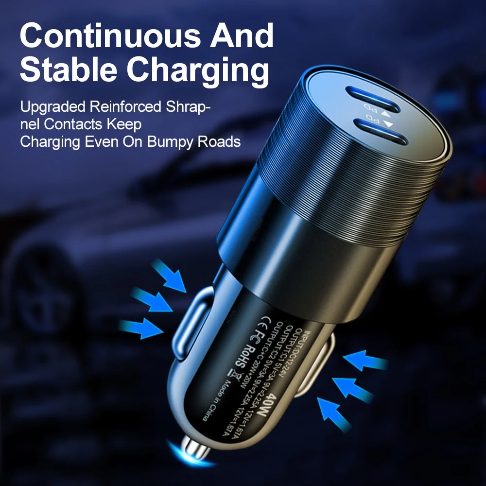 68W Dual USB Type C Car Charger Metal Auto PD Charger Adapter Fast Charging USB C Charger For CellPhone in Car For iPhone 13 12. 
