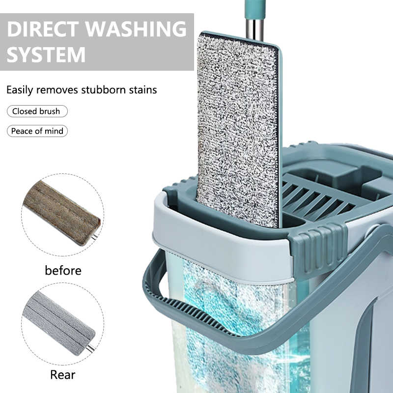 NEW Touchless Mop Flat Floor Wash Mops Bucket Magic Cleaner Self-wring Squeeze Double Side Household Cleaning Automatic Drying Lazy Mop Floor Mop. 