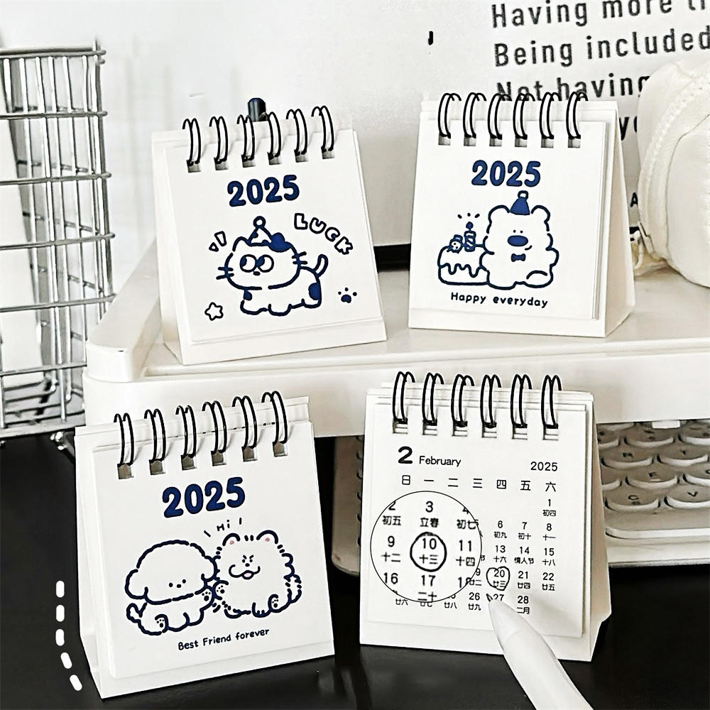 White Mini Desk Calendar Double Coil Binding Paper  Cute  Calendar 2025 New Mini Desk Calendar for Home Decor School Supplies Office Desk Accessory Gift For  Lovers  Management Tool