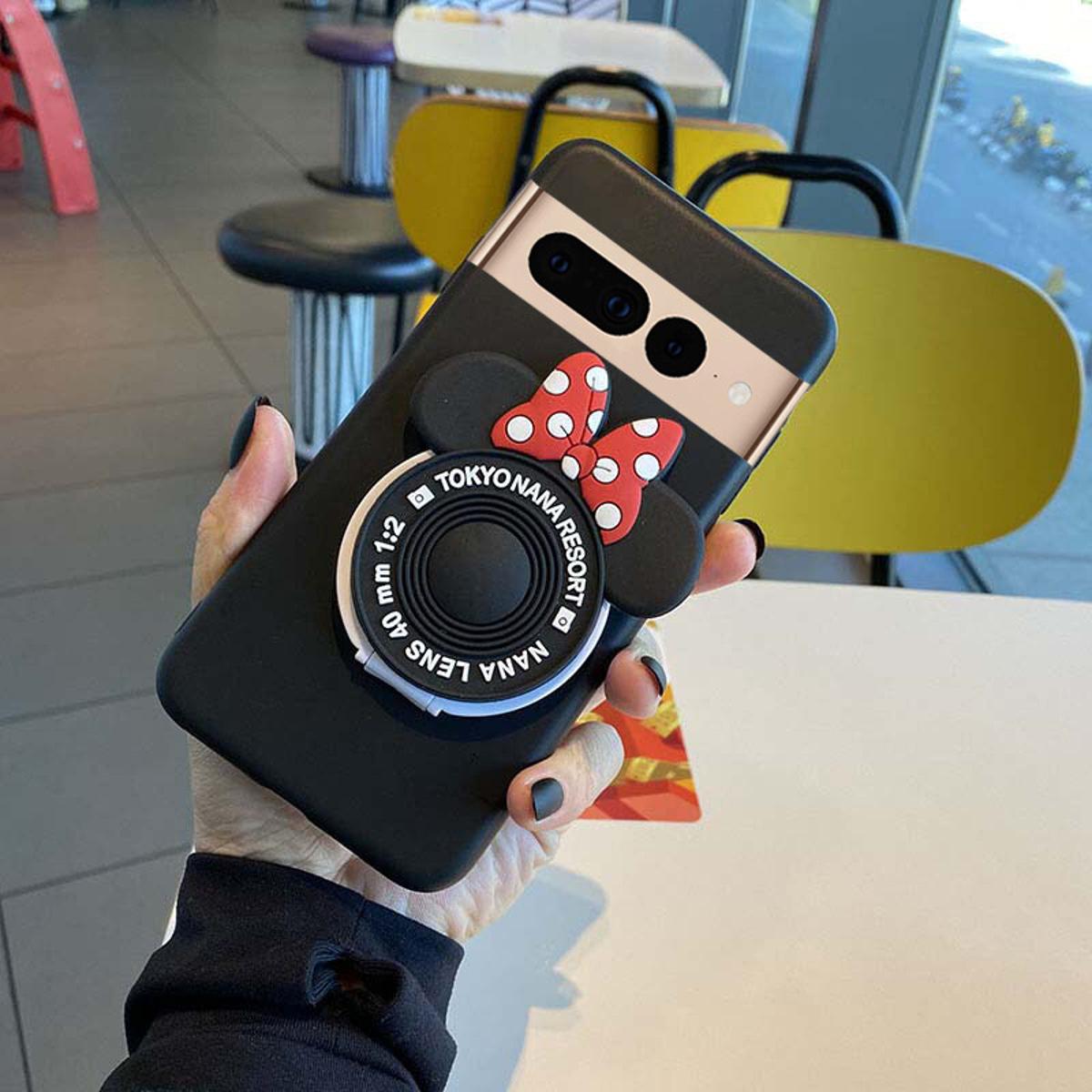 For Google Pixel 7 Case Makeup Mirror Soft Cute Cartoon Camera Stand Silicone Cases for Google Pixel 7 Back Cover Casing