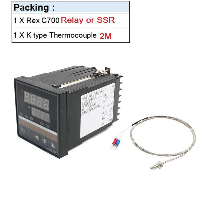 Output 0-1300C REX C-700 PID Temperature Controller Dual LED Display with K Type Thermocouple