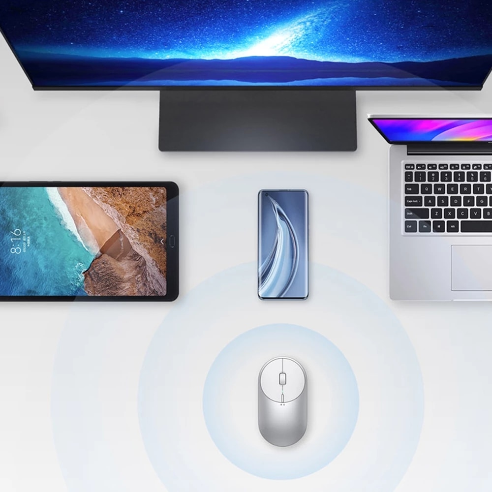 Xiaomi Wireless Mouse Portable Bluetooth 4.0 Aluminium Alloy ABS Material Gaming Mouse RF 2.4Ghz Dual Mode Connect Mi 1200DPI. 
