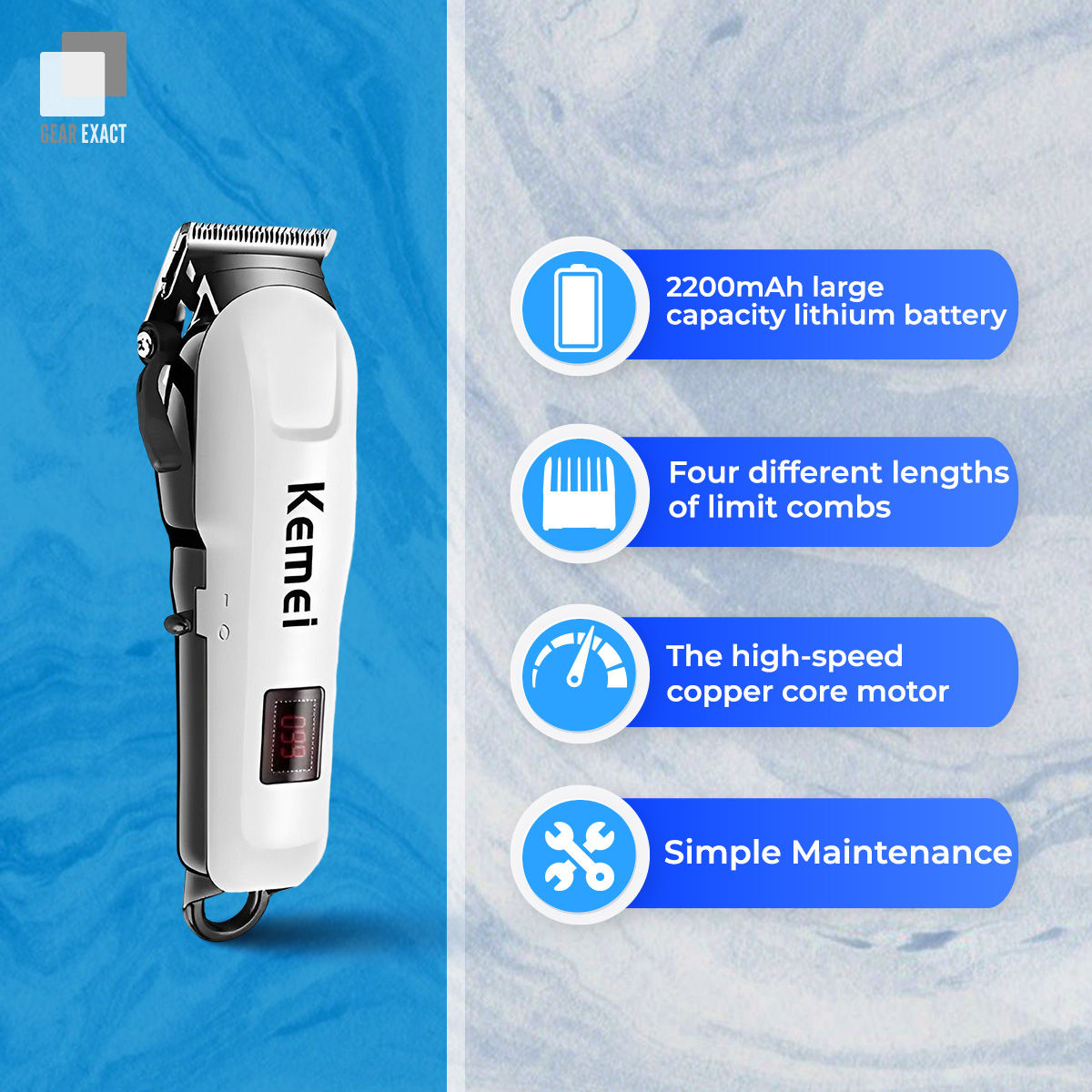 Kemei KM-809A Rechargeable Hair Clipper and Trimmer for Men. 