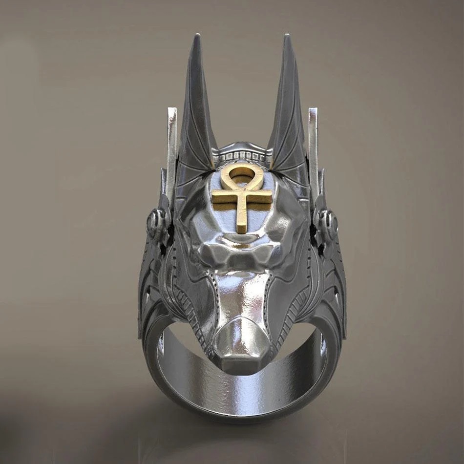 Ancient Egyptian Ring for Men Jackal Head Egypt Mens Ring Jewelry Rock Gift. 