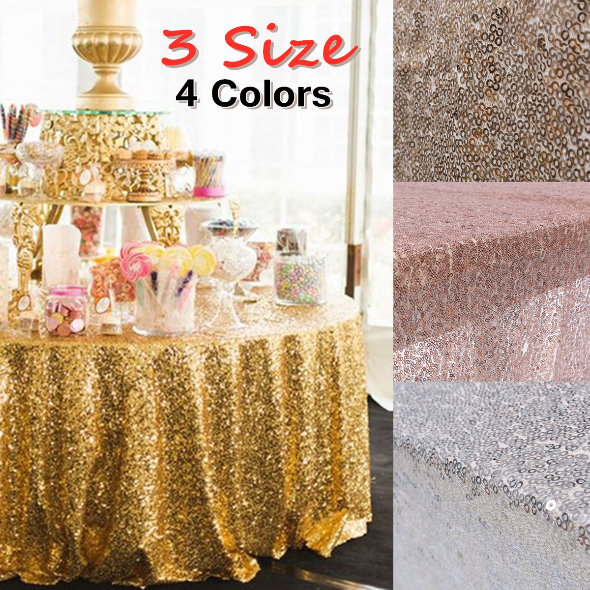 Square Wedding Party Delight Shiny Sequin Tablecloth Engagement Section Decor - Champaign 30x280