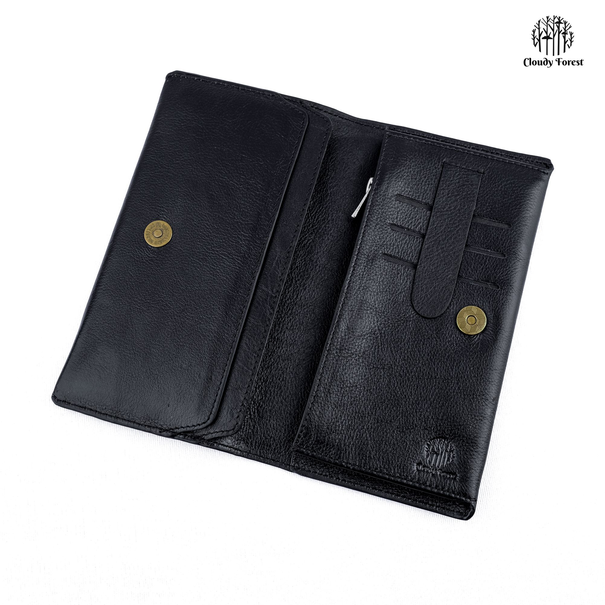 Cloudy Forest Long Bifold Checkbook Wallet Money Bag Soft Leather Black Western Men's Wallet RFID Blocking Wallet For Men - wallet for men. 