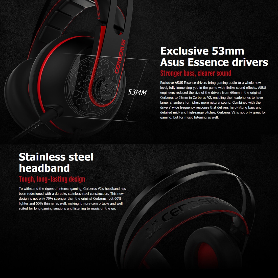 ASUS Cerberus V2 3.5mm Interface 53mm Speaker Unit Gaming Headset with Mic. 