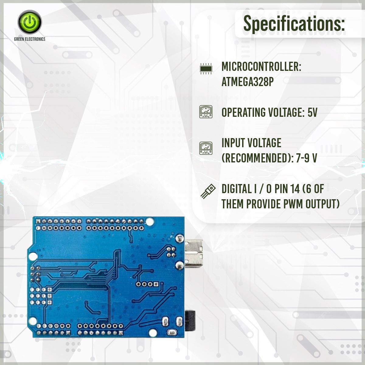 Arduino UNO R3 CH340G (Clone to Arduino UNO R3). 