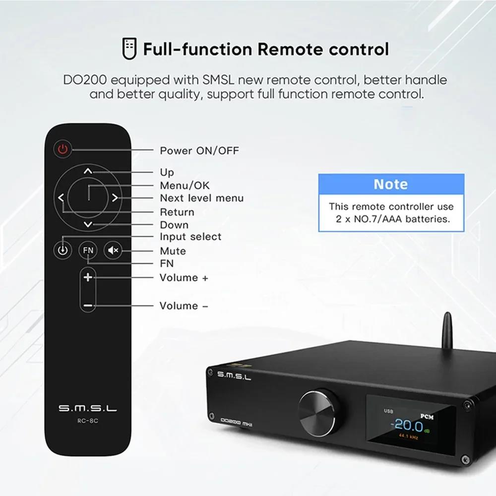SMSL DO200 MKII Bluetooth 5.1 MQA Sound Audio DAC Desktop DSD XMOS ES9068AS*2 Support MQA-CD Full with Remote Control Decoding. 