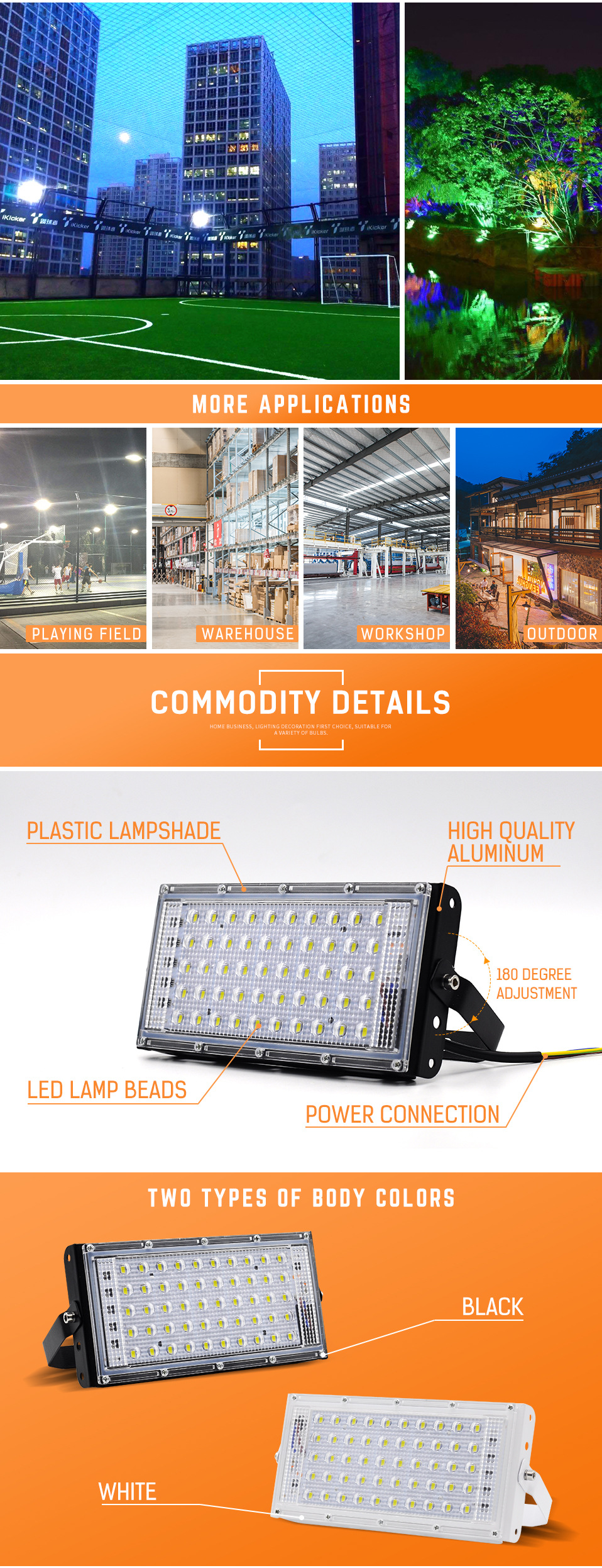 RGB LED Flood Light- Remote Controlled IP66 Waterproof Landscape & Outdoor Lighting (50W, AC220V) – Black Color. 
