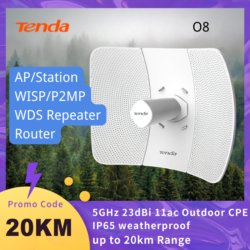 Tenda O8 Outdoor Access Point 433 Mbps Long Range CPE 5GHz Wireless Bridge 23dBi Transmission 20km AP|WISP|IP65 Waterproof