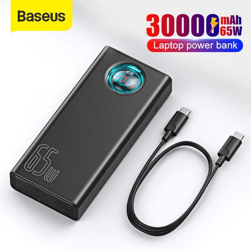 Baseus Portable Laptop Charger, Baseus 30000mAh Power Bank 65W Fast Charging USB C Battery PD 3.0 7-Port Battery Bank for All laptops & Phone Amblight 30000mAh 33W power bank PD3.0 QC3.0 4x USB / 1x USB Type C (PPLG-01)