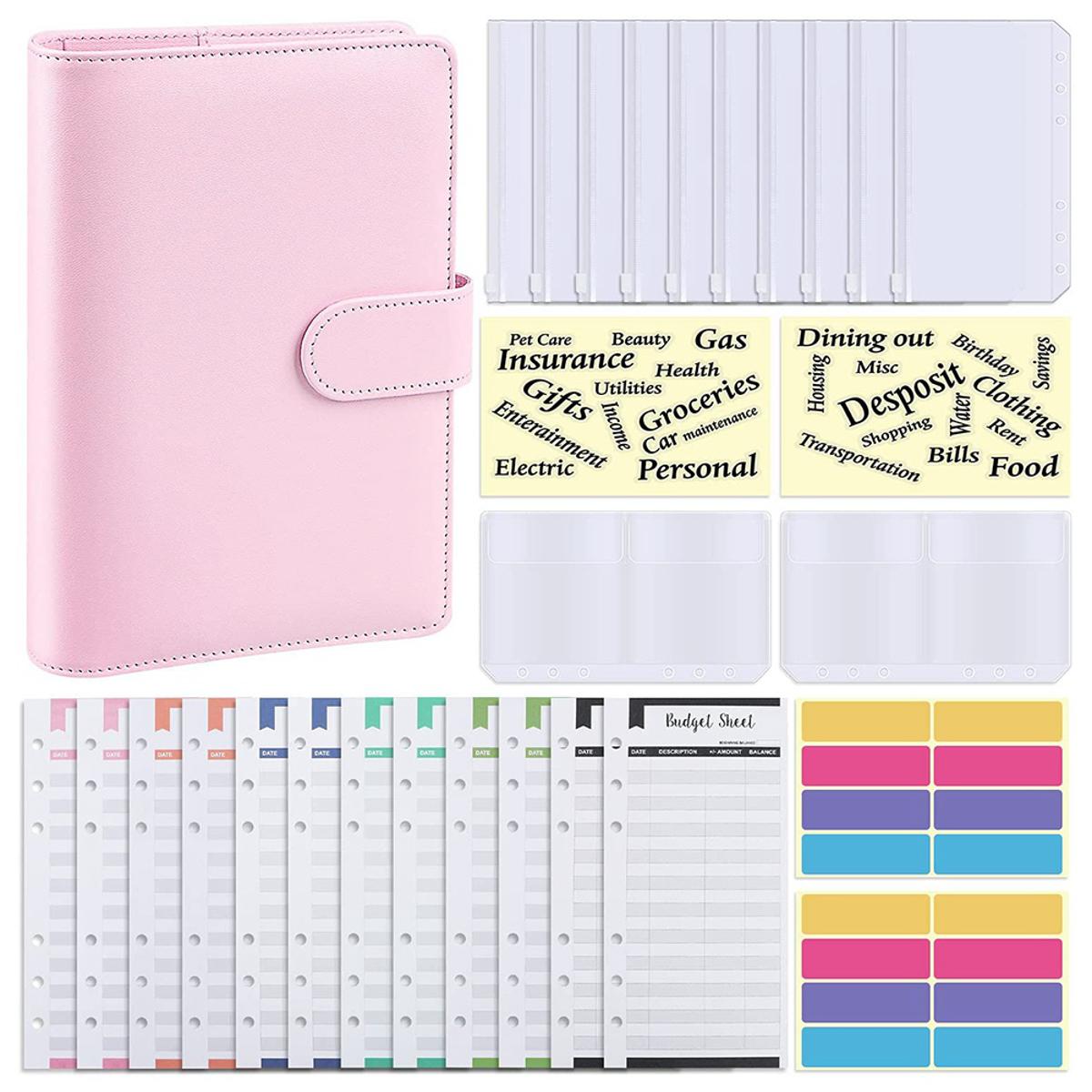 Budget Binder, A6 PU Notebook Planning Notepad, Replaceable 6 Ring Binder Coverfor Personal Planning of Budget Saving B