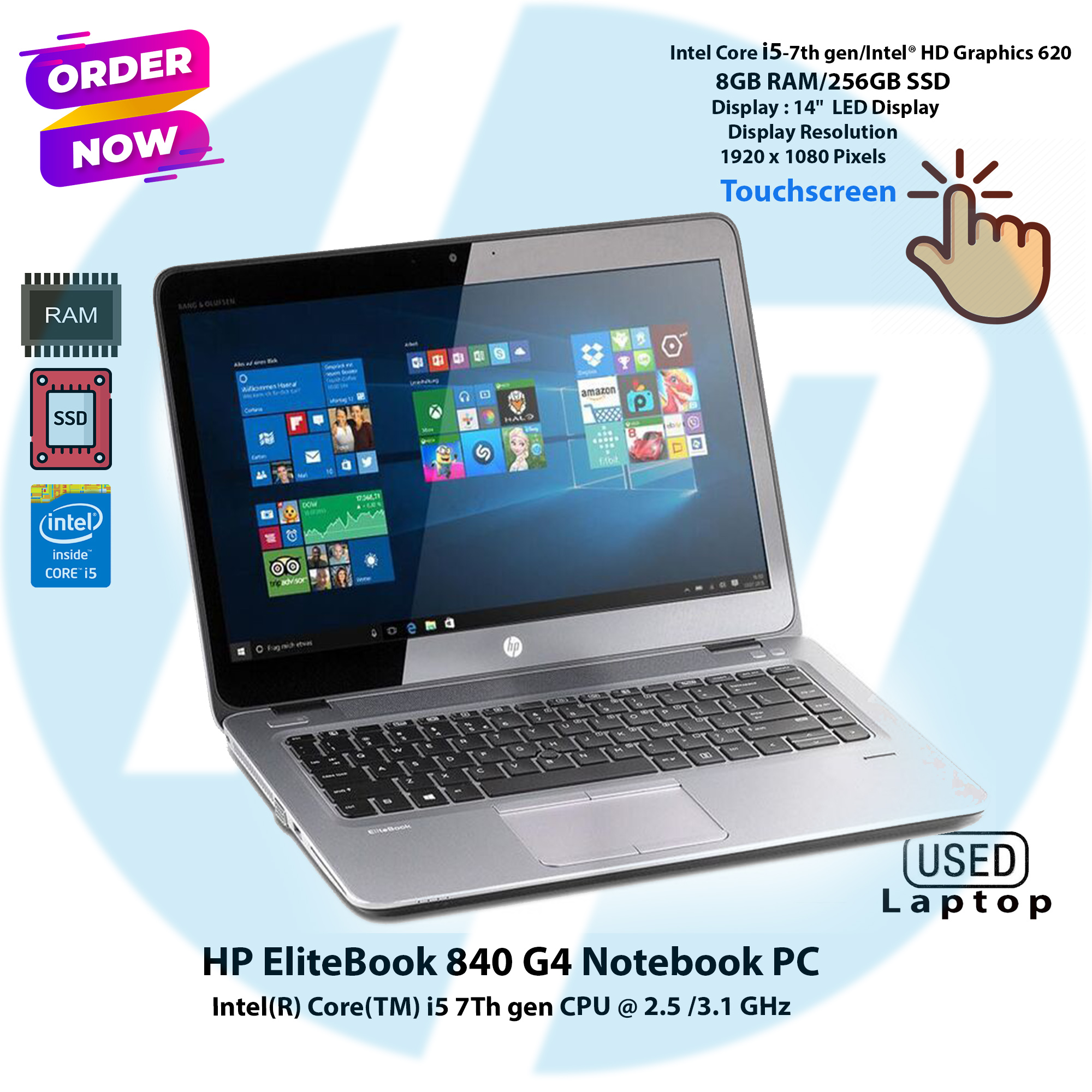 HP EliteBook 840 G4 Touch Screen Intel Core i5 7th Gen,8GB RAM,256GB SSD,14"Display Notebook Pc. 