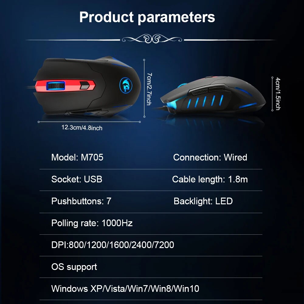 REDRAGON PEGASUS M705 RGB USB Wired Gaming Mouse 7200 DPI 7 buttons mice Programmable ergonomic For Computer PC Gamer Laptop. 