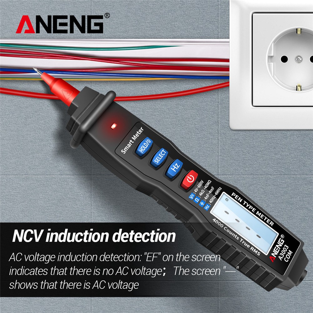 ANENG A3003 Multimeter Pen Type Meter 4000 Counts Non Contact Black. 