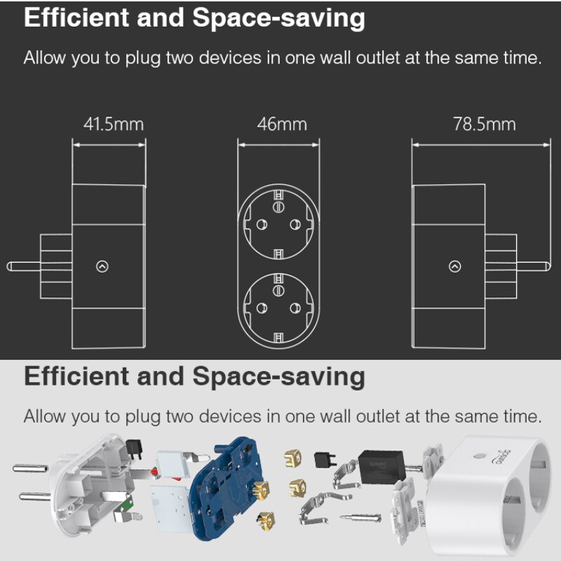 Tuya Gosund EU WiFi Smart Plug Power Monitor Function Dual Euro Smart Socket Work With Smart Life/Tuya App Google Home Alexa. 