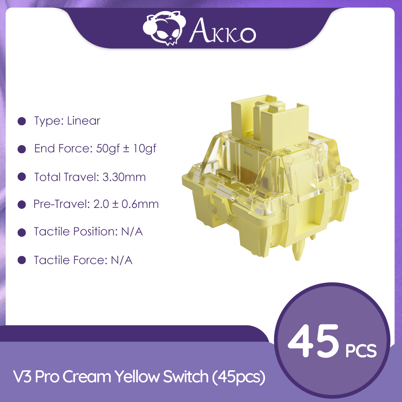 Akko V3 Pro Cream Yellow Switches 5 Pin 50gf Dustproof Stem Linear Switch Compatible with MX Mechanical Keyboard (45 pcs). 