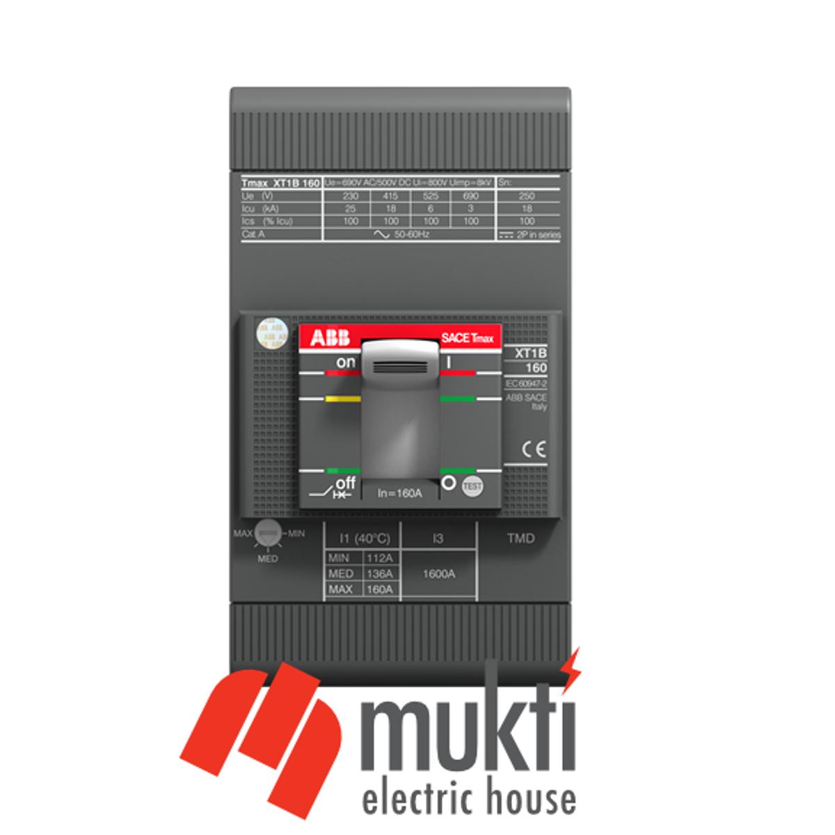 ABB Italy MCCB 80A 25kA Moulded Case Circuit Breaker XT1C 160 TMD 80-800 3p F F Thermomagnetic Trip Unit