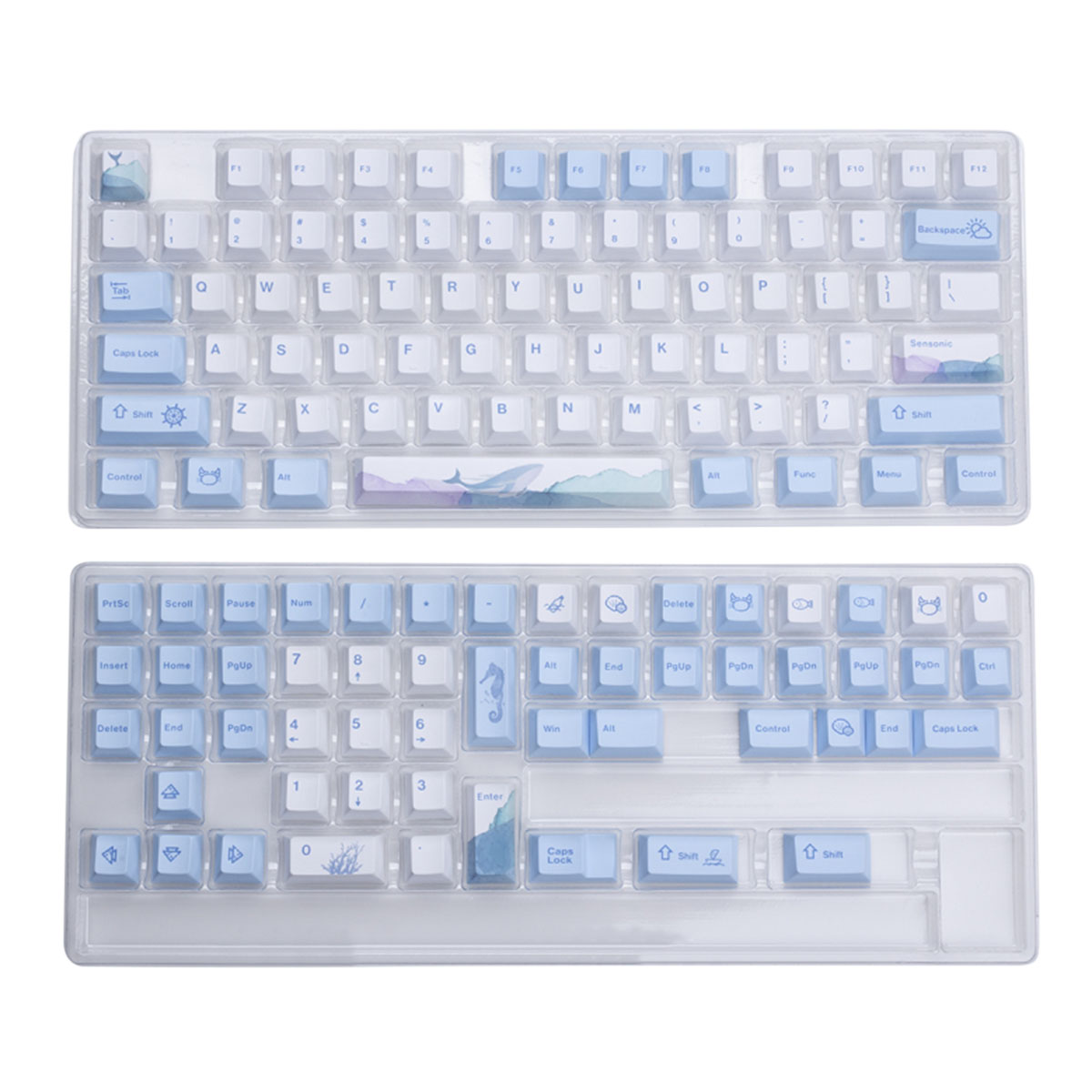 HXSJ 129 Keys Ocean Whale Theme Cherry Profile PBT Keycaps For Mechanical keyboard DYE-Sublimation Blue White Gaming keycap custom