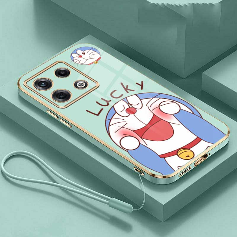 Redmi Note 13 Pro+ Plus 5G Note13 Pro Glossy Lucky Doraemon Casing Square Edges Plating Back TPU Soft Case Cover