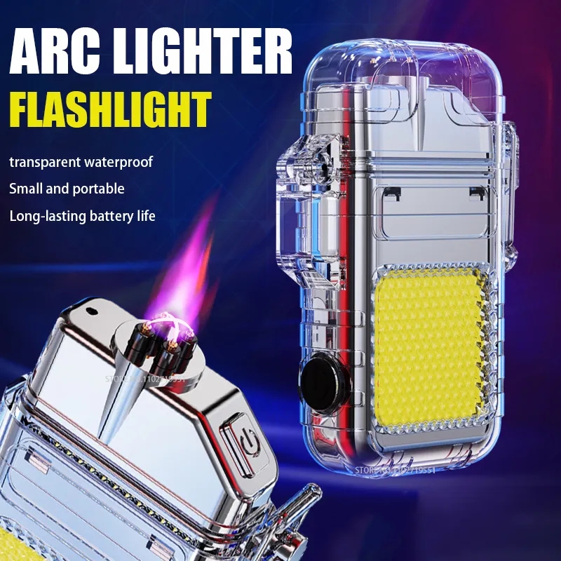 Electric Torch Transparent Waterproof USB Rechargeable Plasma Dual ARC Windproof Lighter