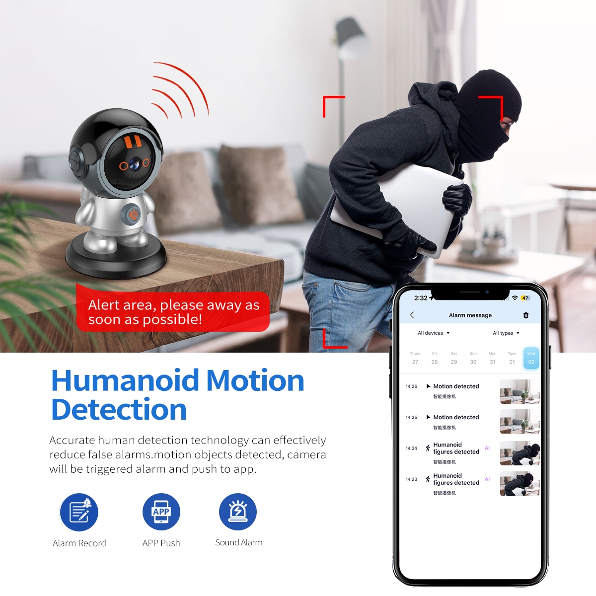 ESCAM PT302 Robot 3MP One Click Call Humanoid Detection WiFi IP Camera. 