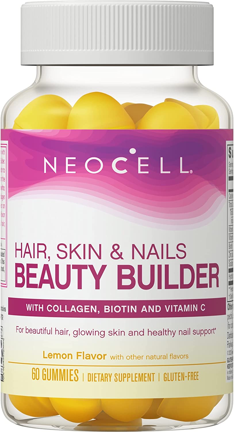 NeoCell Collagen, Vitamin C & Biotin Supplement, Beauty Builder - Support for Hair, Skin & Nails, Collagen Type 1 and 3, Lemon Flavor, 60 Gummies. 