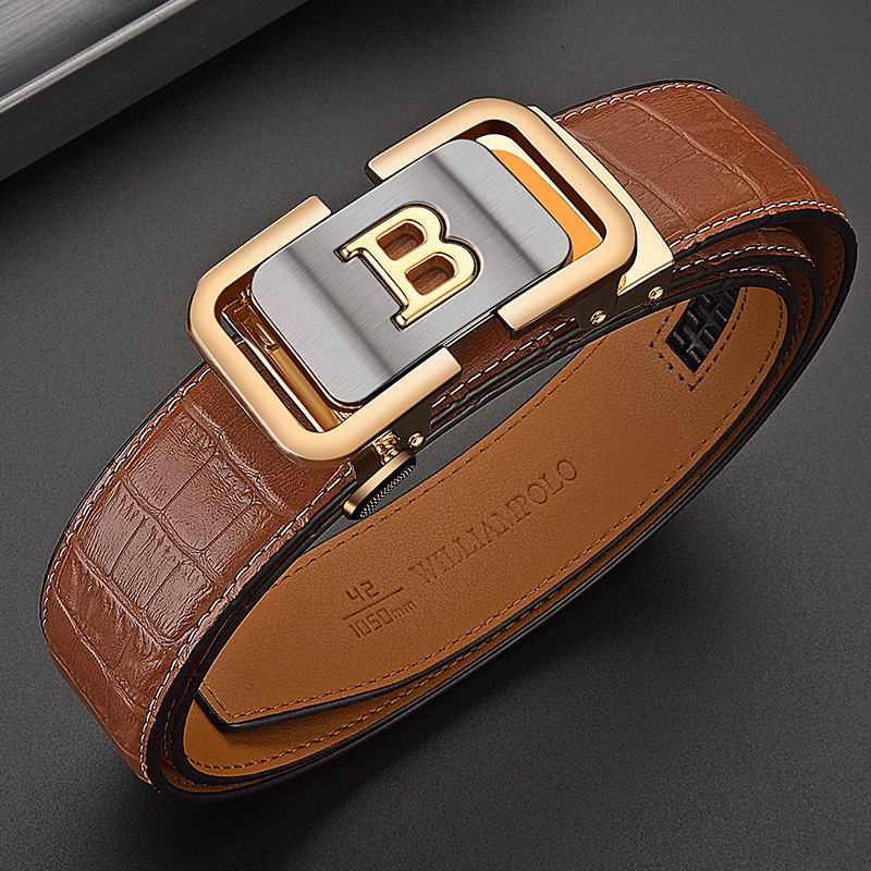 HCDW leather belt for men's Automatic golf social belt man luxury brand designer Brown Work trouser belts jeans waist belt Gift. 