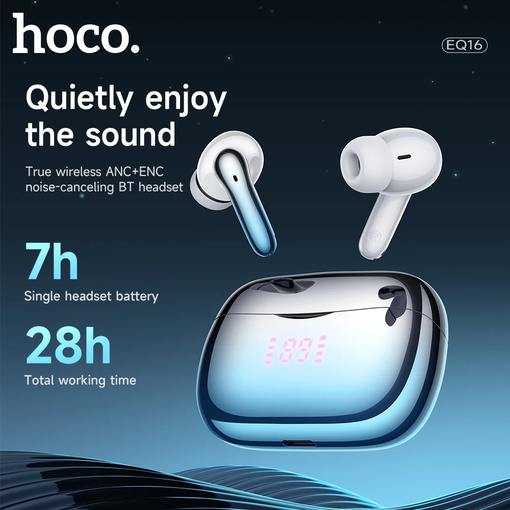 Hoco EQ16 ANC TWS Earbuds Bluetooth 5.3 Earphones Active Noise Cancelling  Headphones Low Latency ENC Noise Reduction BT headset