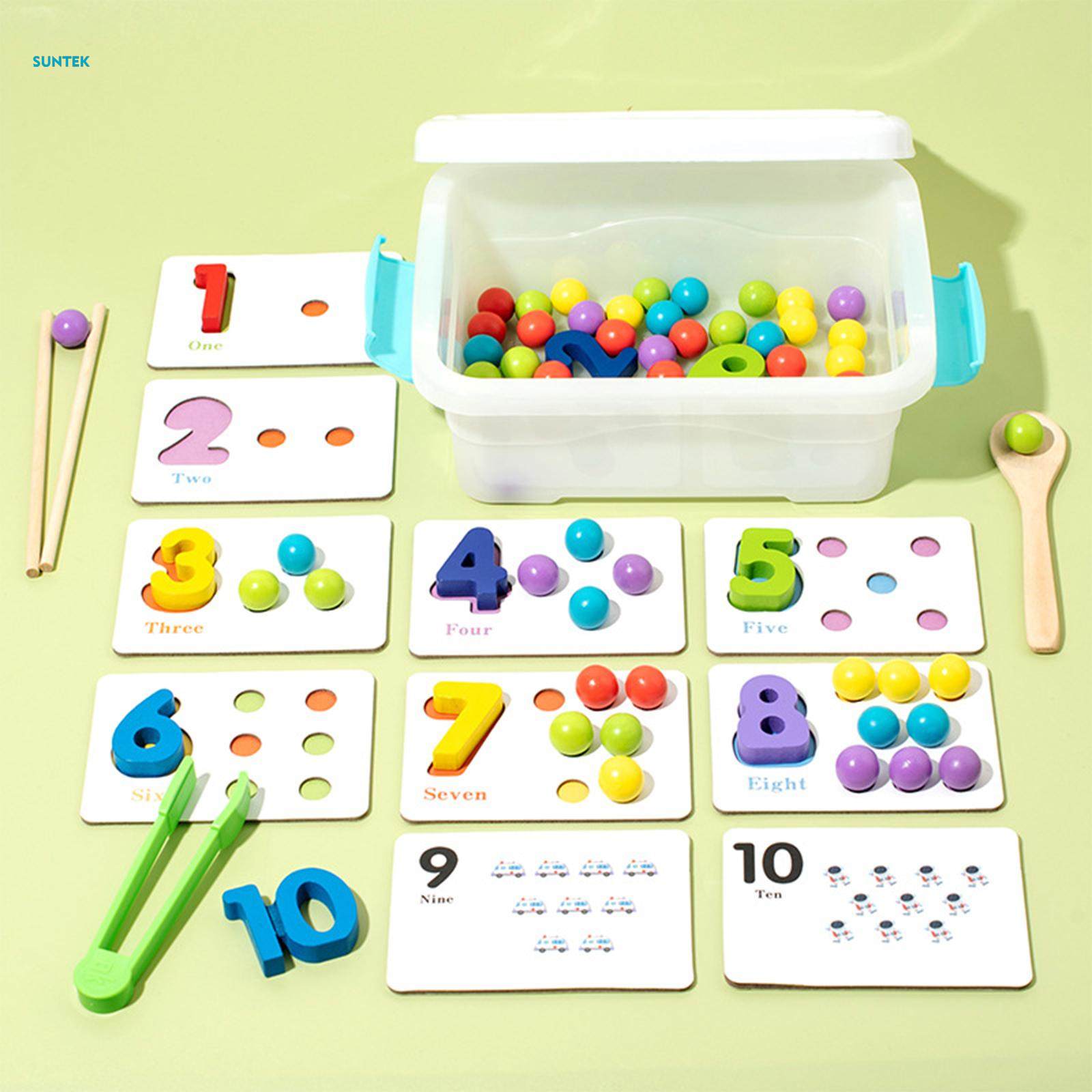 Color Sorting Toys Montessori Toy with Rainbow Beads Clip Beads Matching Game. 