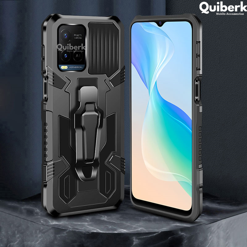 Quiberk for Vivo Y21 / Y21T / Y33s Shockproof Armor Case Belt Buckle Stand Sports Hard Cover