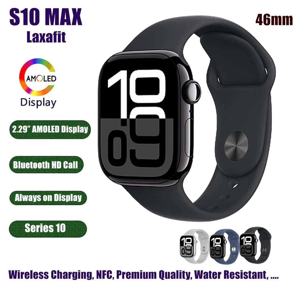 S10 Max Laxasfit Smart Watch 2.29 Inch AMOLED Display NFC Bluetooth Call Wireless Charging. 