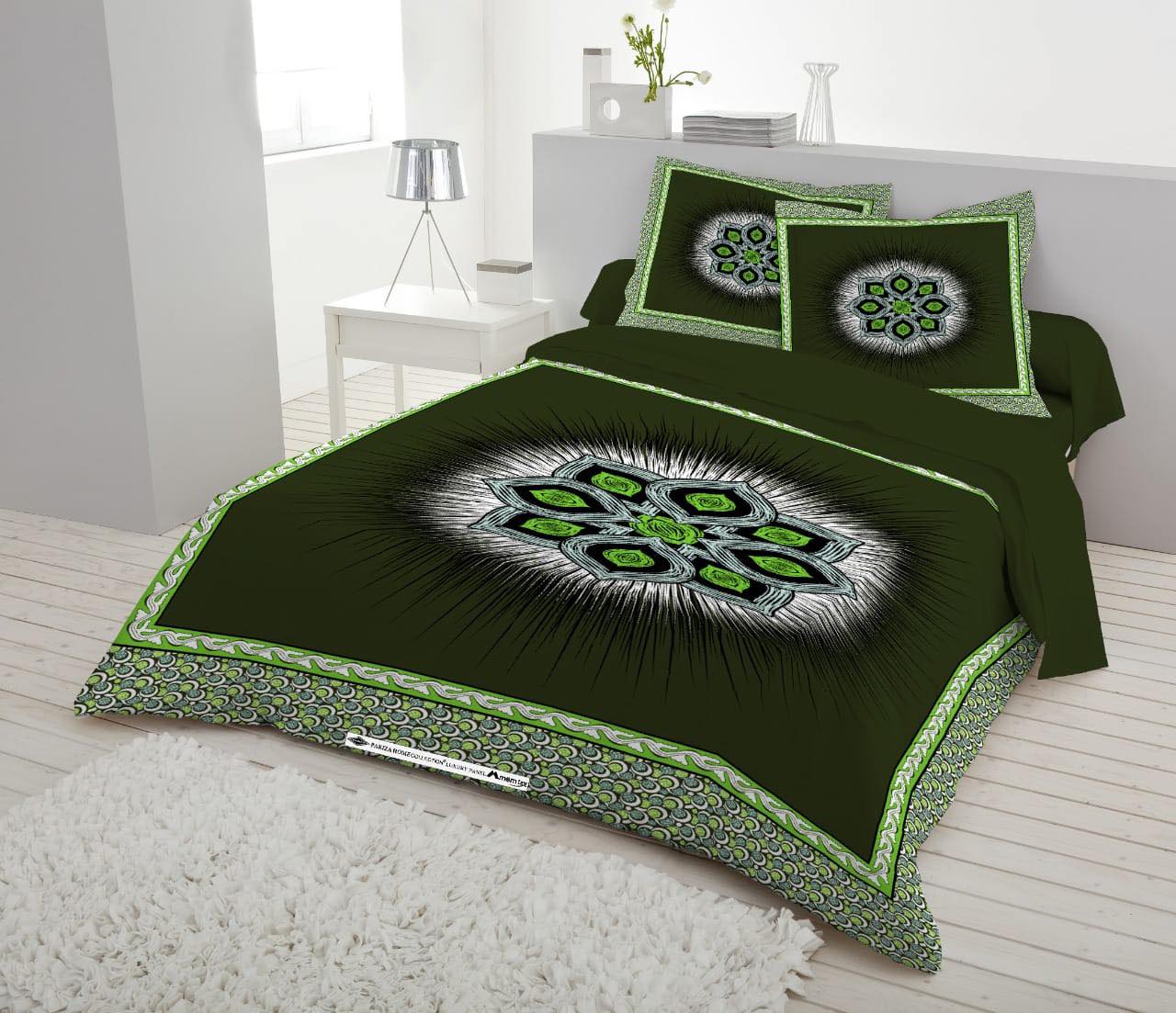 Cotton Fabric Multicolor Print 7.5 by 8.5 Feet Double King Size Bedsheet Set with Two Pillow Covers